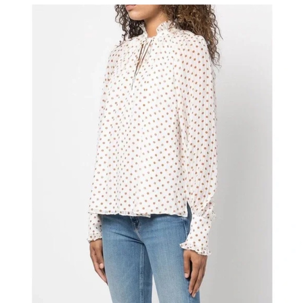 Johnathan Simkhai NWT blouse polka dots Shirt Top Med White / Ginger